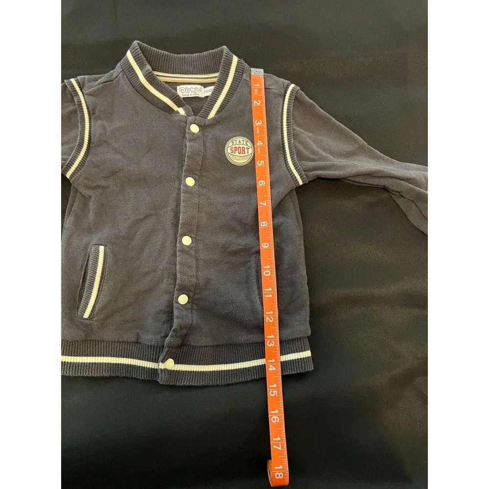Dirkje Boys Charcoal Gray Varsity Jacket State Sport Snap Front Sweatshirt 3Y